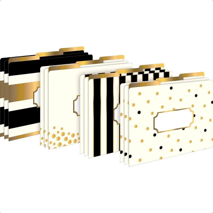 

File Folders Set of 12 Gold Letter Size Folders 14pt Stock MultiDesign Set 1 3 Cut Tabs Reversible Home School and Office plies