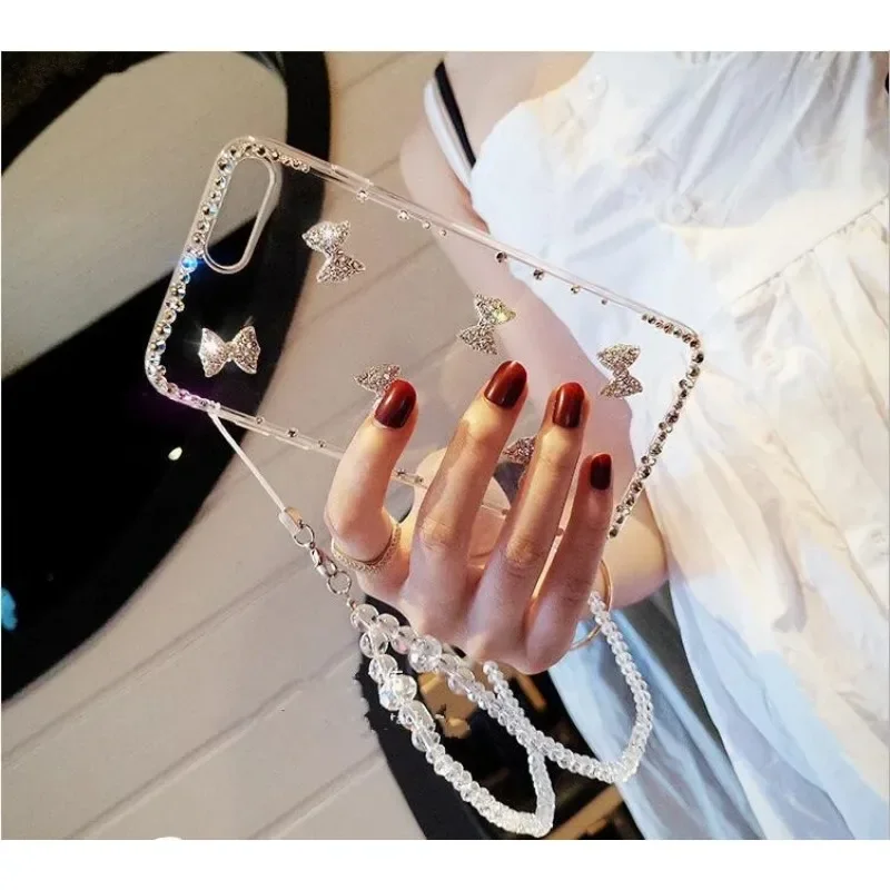Transparent Soft TPU Cover for Samsung Galaxy, Glitter Bling, Rhinestone Bow, Luxury Case, S23 Ultra, S24, S21, S22 Plus, Note20