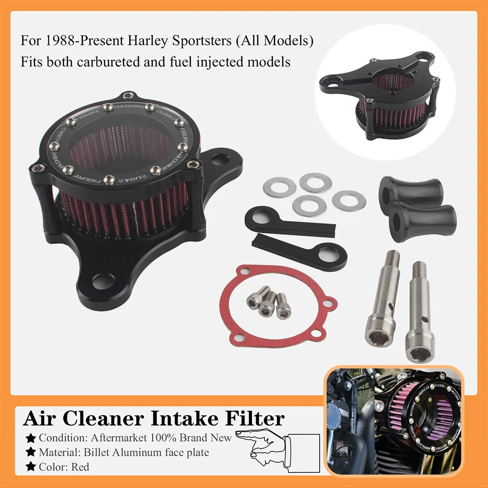 

Motorcycle Air Filter Cleaner Intake System Kit For 1988-UP Harley Sportsters XL883 XL1200 883 1200