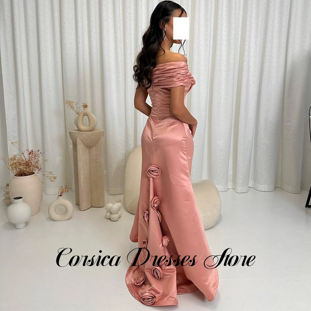 فستان سهرة نسائي ساحر من الساتان والزهور للمناسبات الخاصة مخصص قبالة الكتف سويب تراين فساتين العودة للوطن