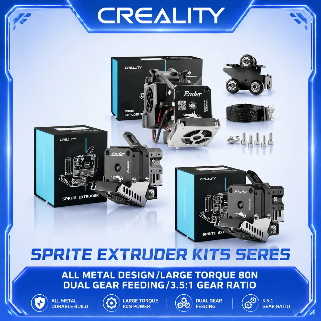 Kit Extrusor Creality Sprite Pro com Motor de Passo 80N para Ender 3, Ender 3 v2, Ender 3 Pro, Ender 3 Max - Peças Oficiais para Impressoras 3D