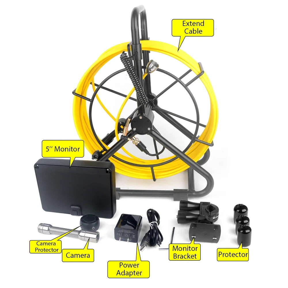 Sewer Endoscope Camera With DVR 5 inch Sewer Pipe Inspection Camera 15/20/30/50m Soft Cable Optional