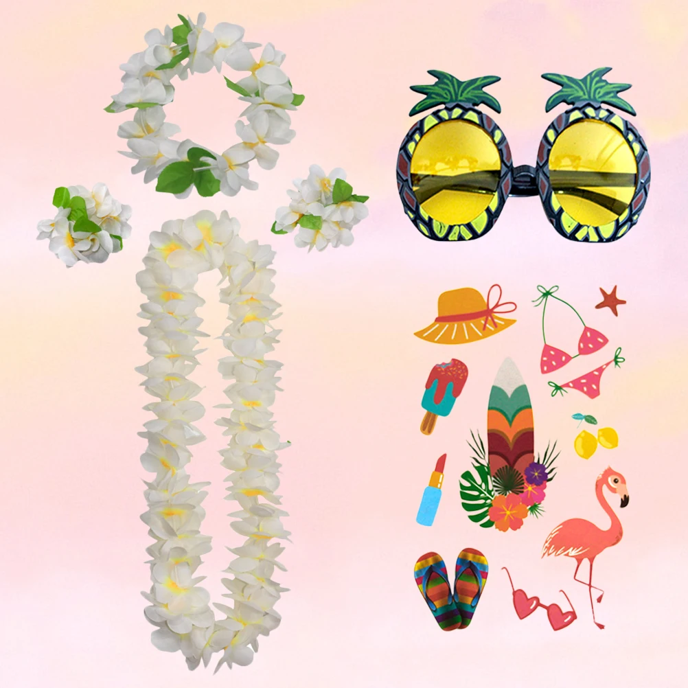 

6pcs Encrypted Set Realistic Floral Neck Loop Hawaiian Red Luau Party Supplies Festivals Beach Theme