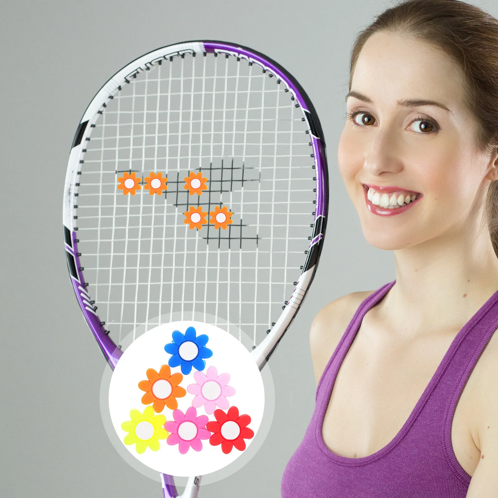 

6Pcs Tennis Racket Dampener Flower Shape Silicone Shock Absorber Comfortable Racket Control Tennis Accessories Sports Gifts