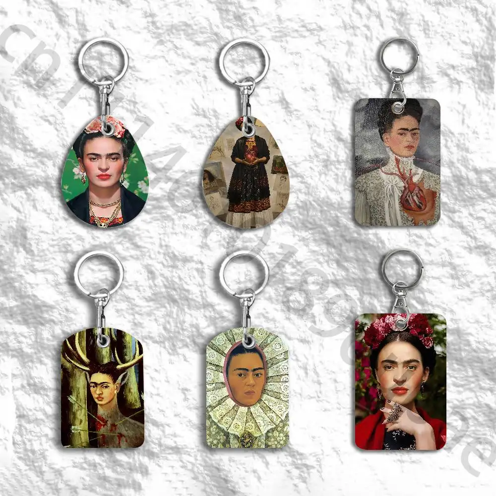 Fashion F-FridaS-S K-Kahlo Protective Printed Leather Card Case Metal Keychain for Bank Credit Bus Subway ID Cards