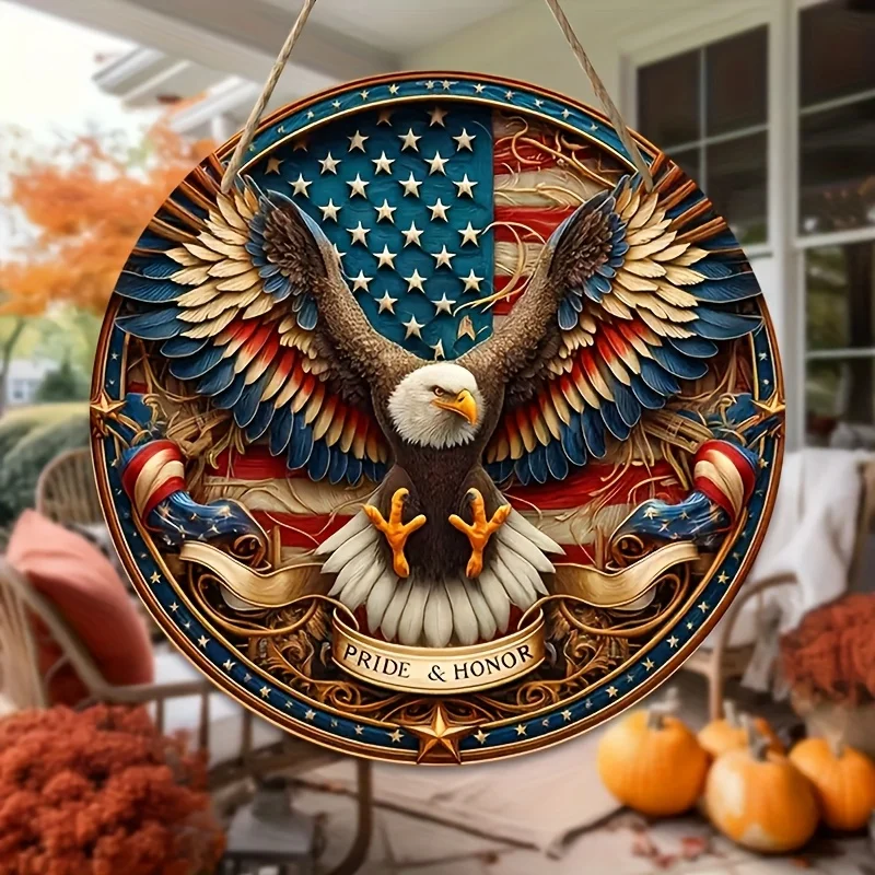 1 Piece of American-Style Patriotic Eagle Wooden Wall Art - Multi-Purpose 2D Printed Door Hanging Decoration, Suitable for Home, Office, Cafe, Bar - No Power Required, Wreath Decoration, Suitable for Doorway and Porch Decoration