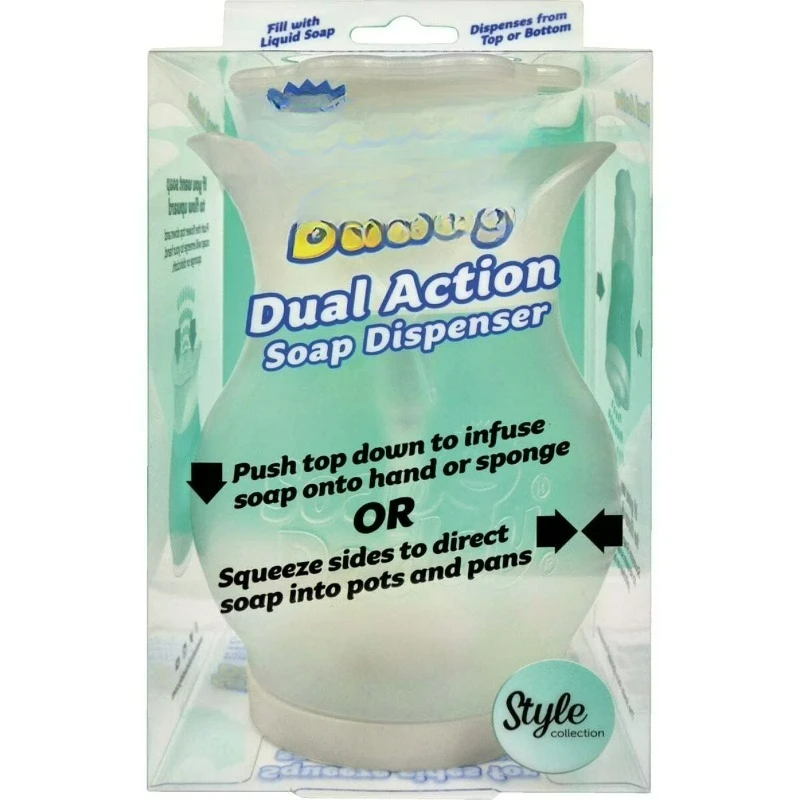 Refillable Dish Washing Liquid Dispenser Soap Daddy, Clear and BPA Free Plastic, Dual Action Pump and Squeeze