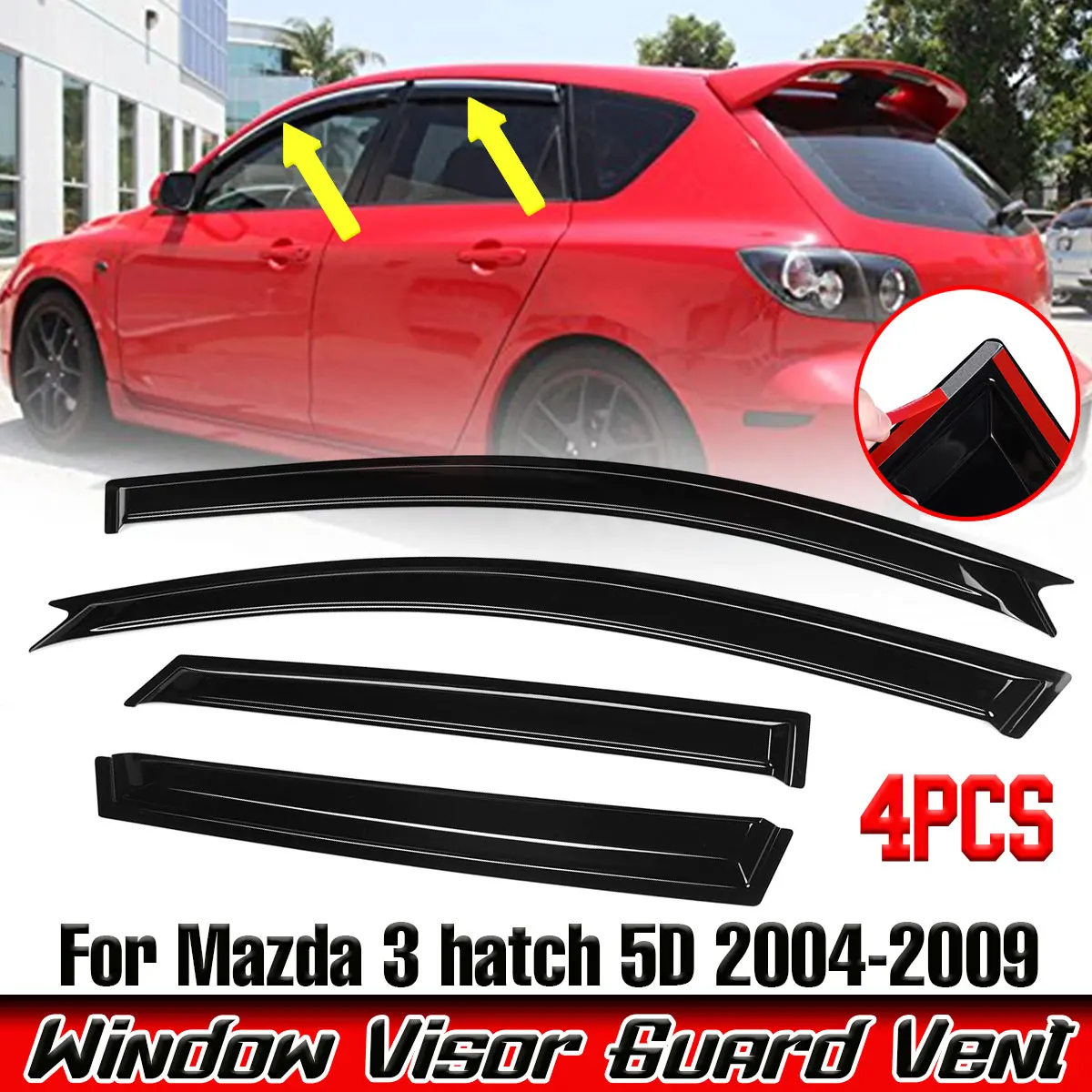 4pcs Car Side Window Visor Deflector Wind Shields Sun Rain Guards Vent For Mazda 3 BL BK BM BN Sedan Hatch Window Wind Deflector