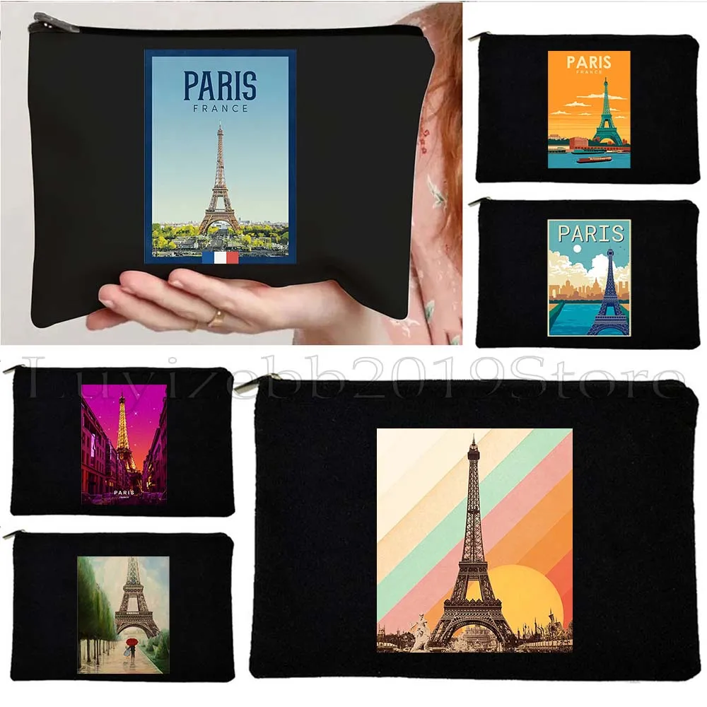

Rainbow Paris France Eiffel Tower Seine Retro Travel Poster Landmark Canvas Cosmetic Makeup Toilet Bag Pencil Case Zipper Pouch