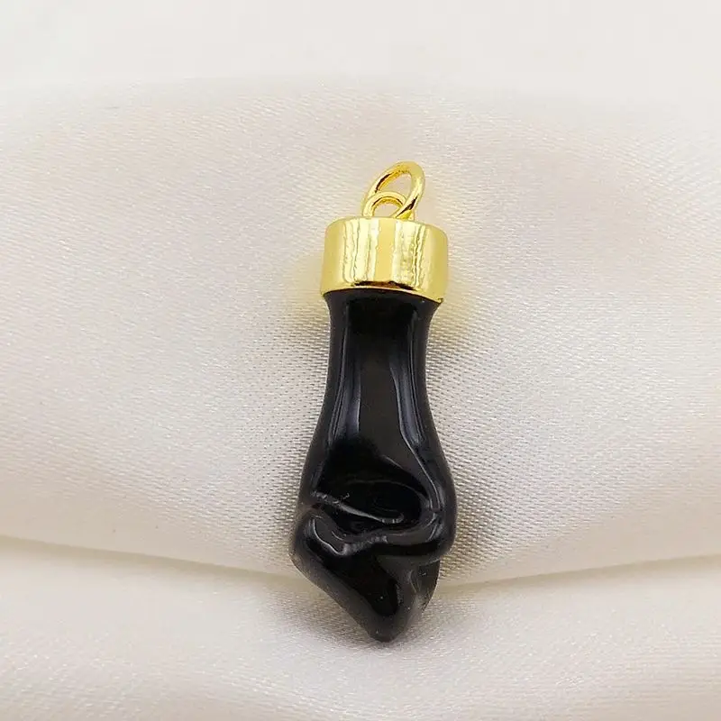 Dijes de puño de boxeo chapados en oro negro para collar, fabricación de joyas DIY, mano apretada de esmalte de buena suerte de colores, mano de guerrero, mano Figa, colgante de mano, joyería, regalos de energía