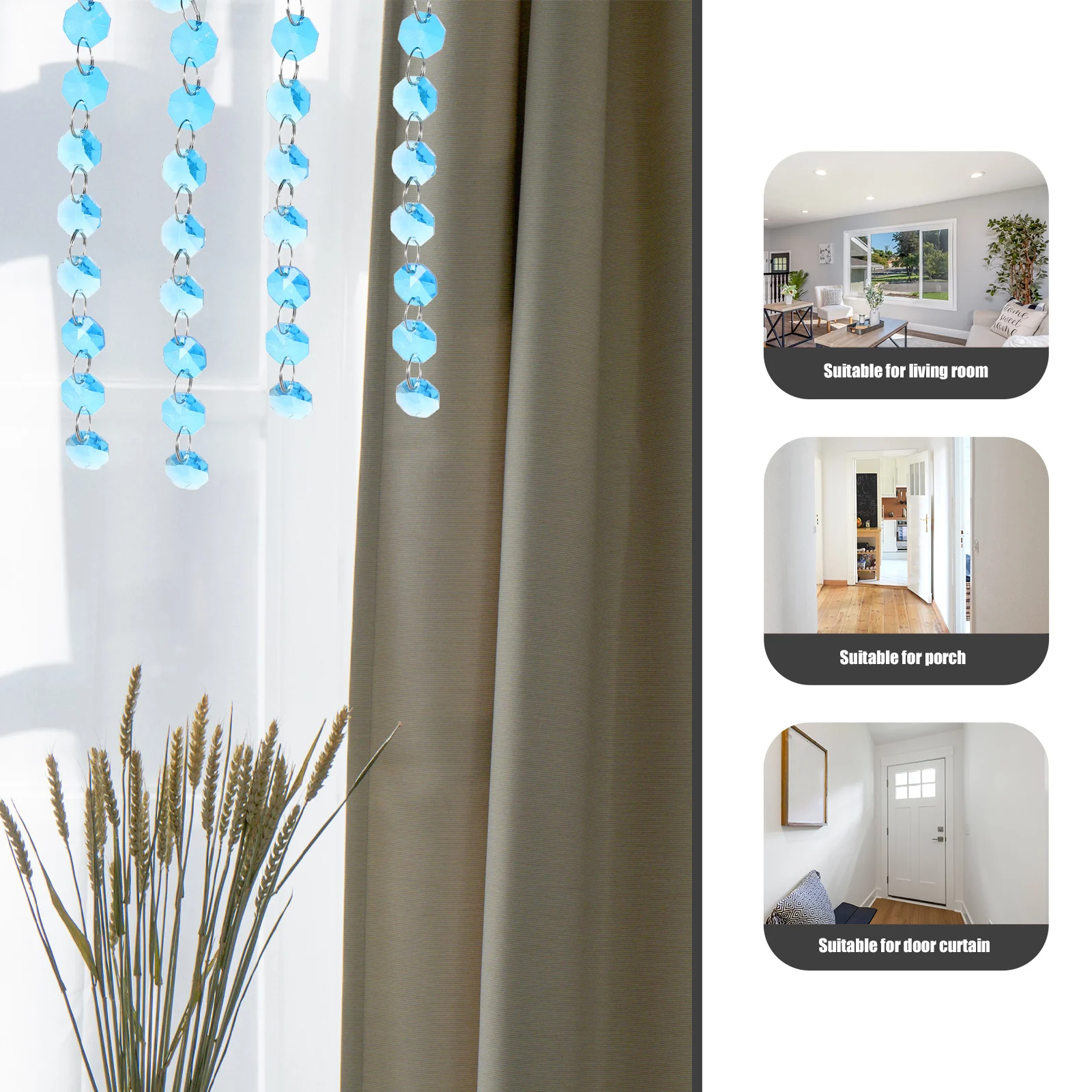 

Glass Octagon Beads Chain Decoration for Chandelier Door Curtain Living Room Beads String Garland Ornament Bead Strand