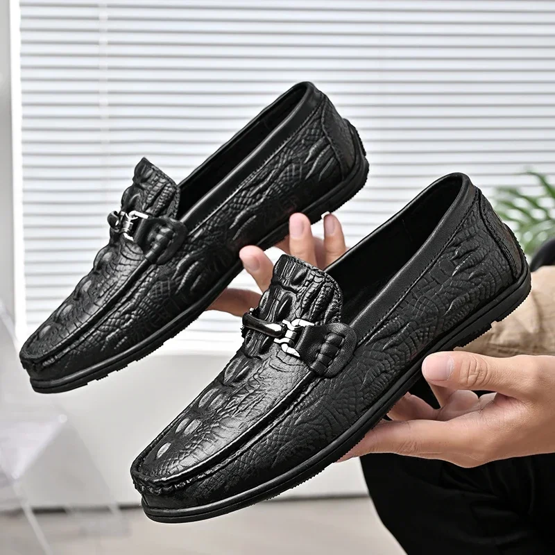 Popular Men's Casual Shoes Leather Soft Non-slip Wear-resistant Business Casual Men's Leather Shoes Trendy All-match Doudou Shoe