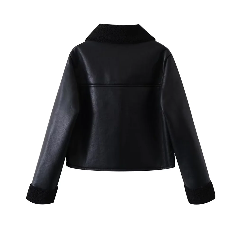 PB&ZA 2024 early autumn new women's fashion casual plush lapel straight double-sided long-sleeved jacket