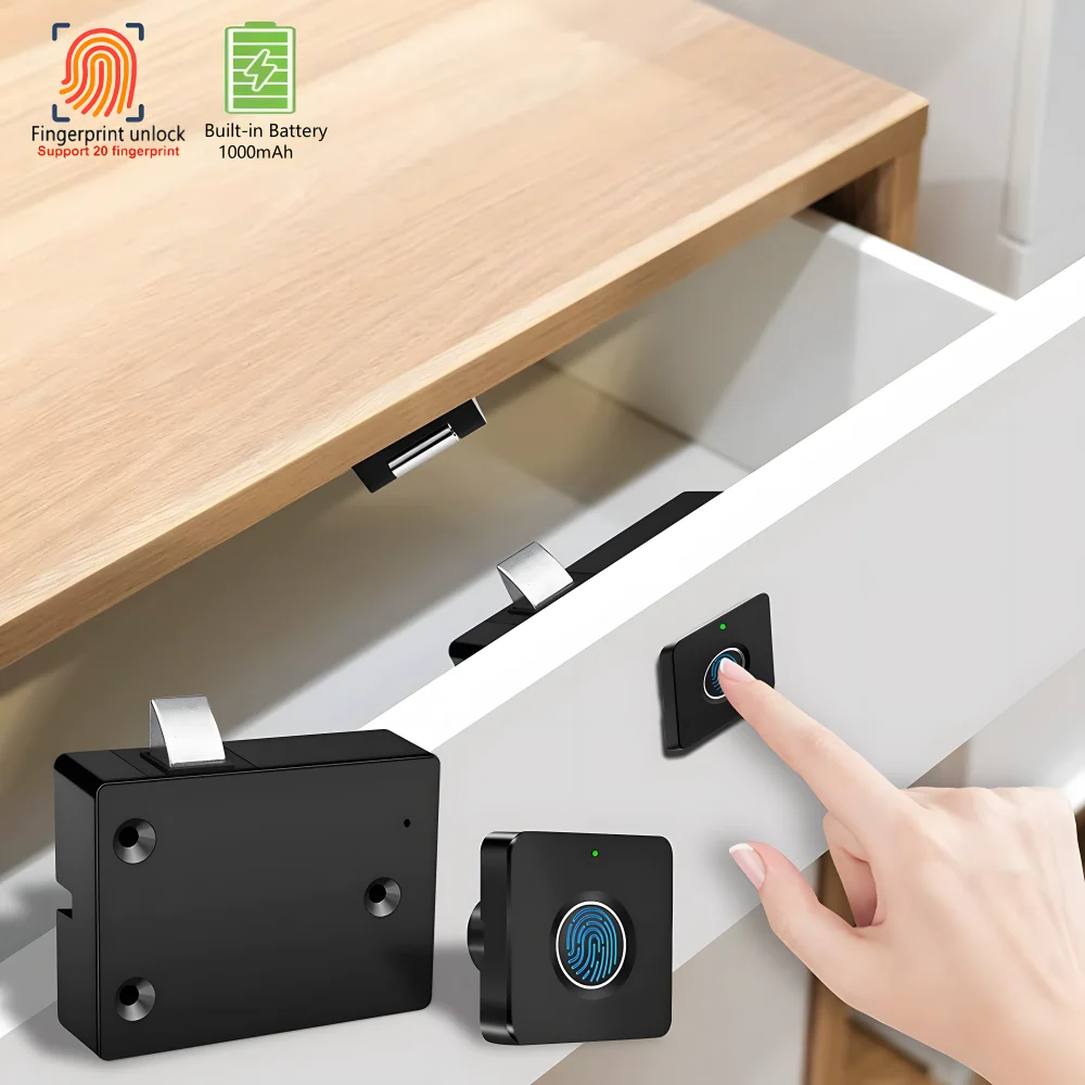 Smart Home Biometric Fingerprint Lock Hidden Drawer Electronic Lock Built-in Rechargerable Battery Keyless Security Protection