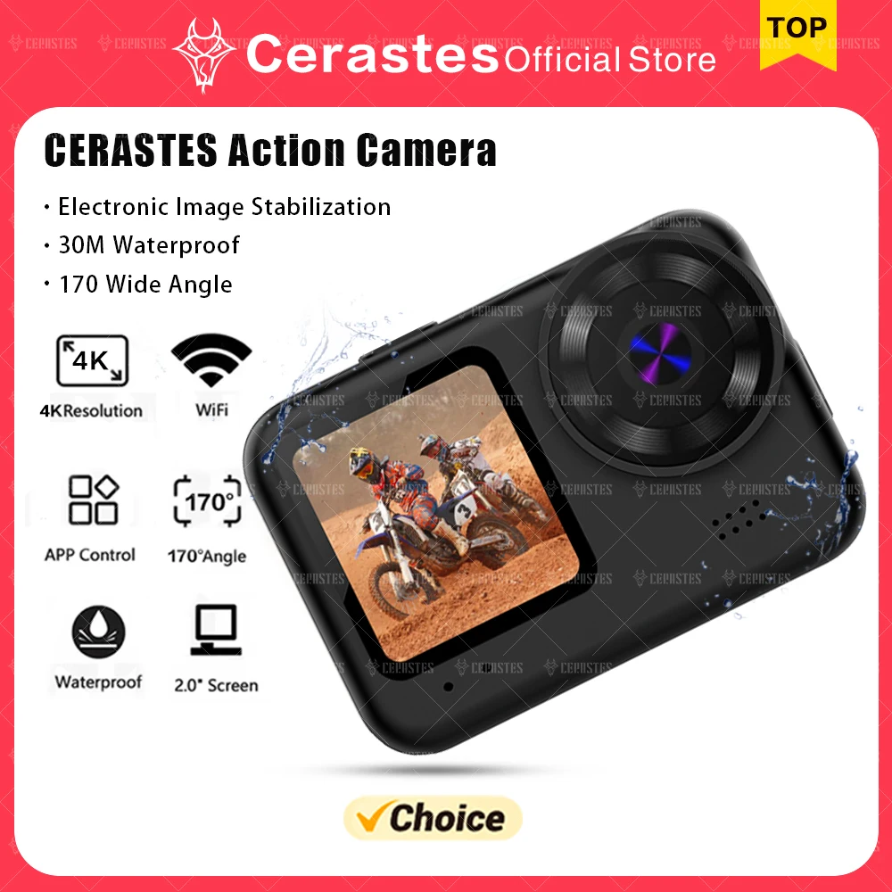 

CERASTES 2024 New Action Camera 4K60FPS WiFi Anti-shake Go With Remote Control Screen Waterproof Sport Camera pro drive recorder