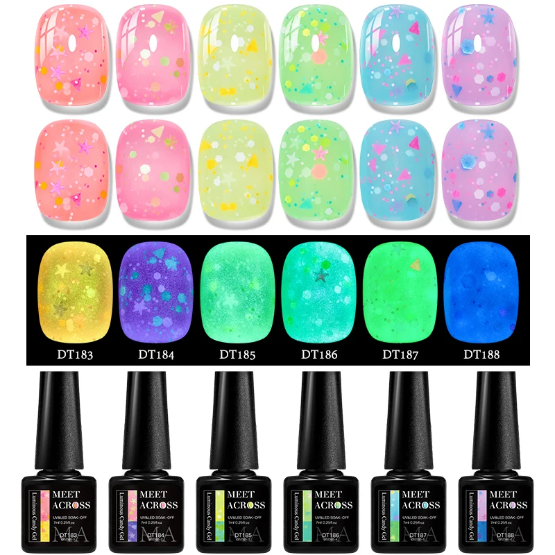 7ml Luminous Candy Glow In The Dark Gel Nail Polish Soak Off UV LED Semi Permanent Glitter Sequins Varnish For Nail Art Manicure
