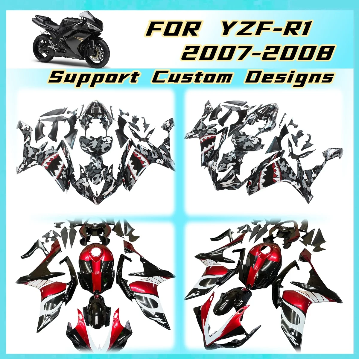 

For Yamaha YZF-R1 2007 2008 Fairing Kit Motorcycle YZFR1 07 08 Injection ABS Plastic Fairings Bodywork Cowl Panel Set