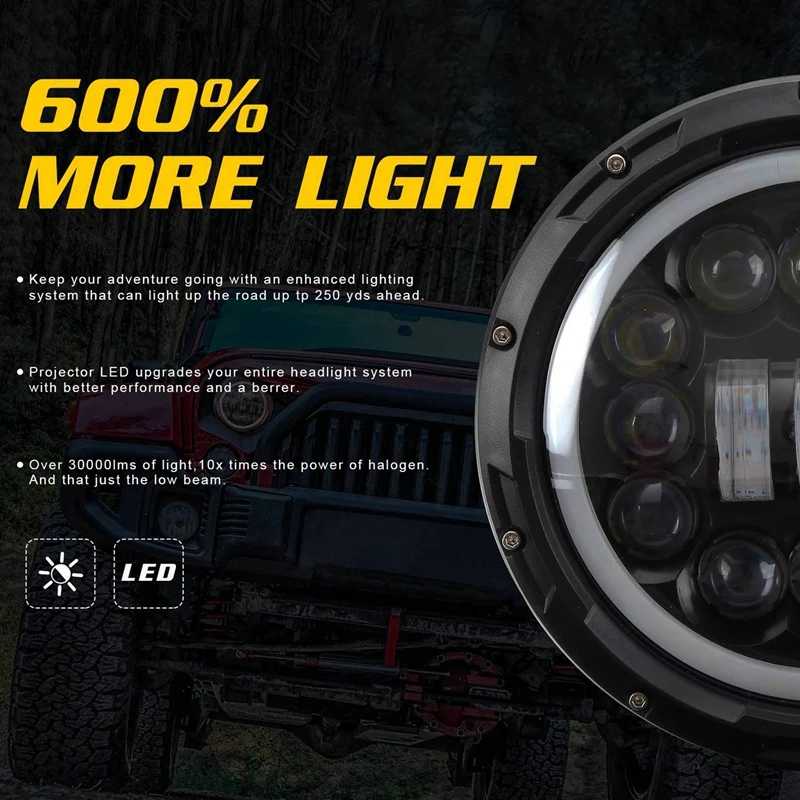 4X H4 400W 7Inch LED Head Light Lamp With For Lada Niva Urban 4X4 Suzuki Samurai For Jeep Wrangler Off Road