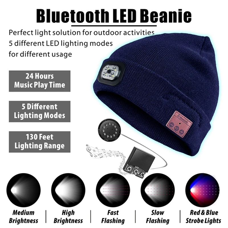 Для ловли снега Зимний теплый Bluetooth-головной свет Лампа Шапка Шапка со светодиодной музыкальной кепкой Динамики и микрофонные наушники Прочный D