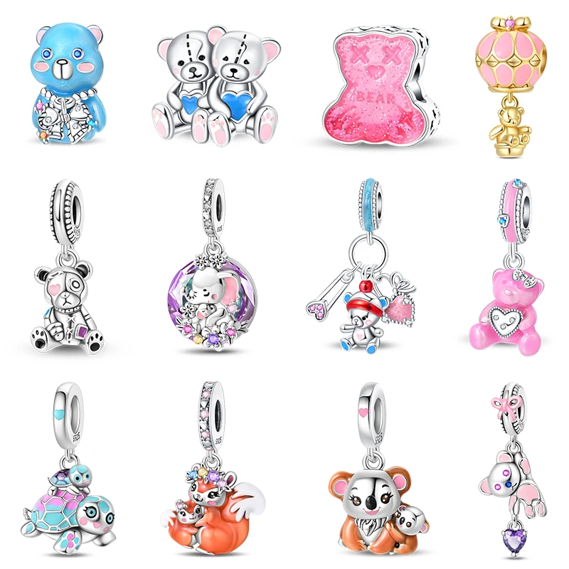 

New 925 Sterling Silver Bear Koala Family Fox Sweet Pet Charms Bead Fit Pandora 925 Original Bracelets DIY Jewelry Birthday Gift