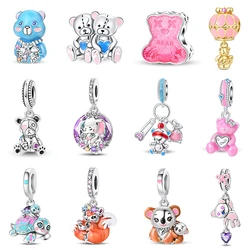 New 925 Sterling Silver Bear Koala Family Fox Sweet Pet Charms Bead Fit 3mm 925 Original Bracelets DIY Jewelry Birthday Gift