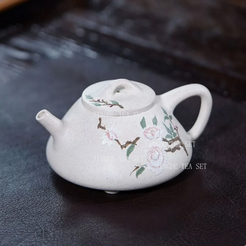 

250ml White Clay Purple Clay Teapot Chinese Painted Stone Ladle Pot Household Large Capacity Teapot Guanyin Pu Erh Tea Pot