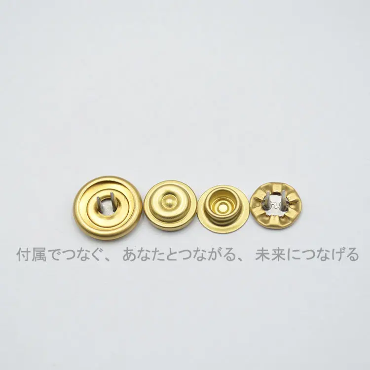 10 Stück Doppelstift-Vier-in-Eins-Schnalle, japanische YKK-Schnalle, große weiße Feder, Retro-Gold, 15 mm, für Jacken – Detail 3