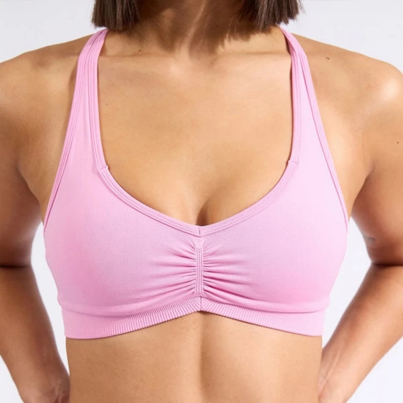 Sports Bra Strappy Backless Yoga Gym Bra Removable Cups Women Workout Clothing Gym Top Halter Sport Bras 6 colors