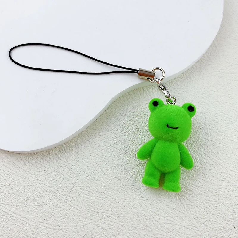 Cute 3D Flocking Frog Phone Chain Cartoon Plush Animal Keyring Bag Pendant Car Key Holder Earphone Charm DIY Jewelry Accessories image 2