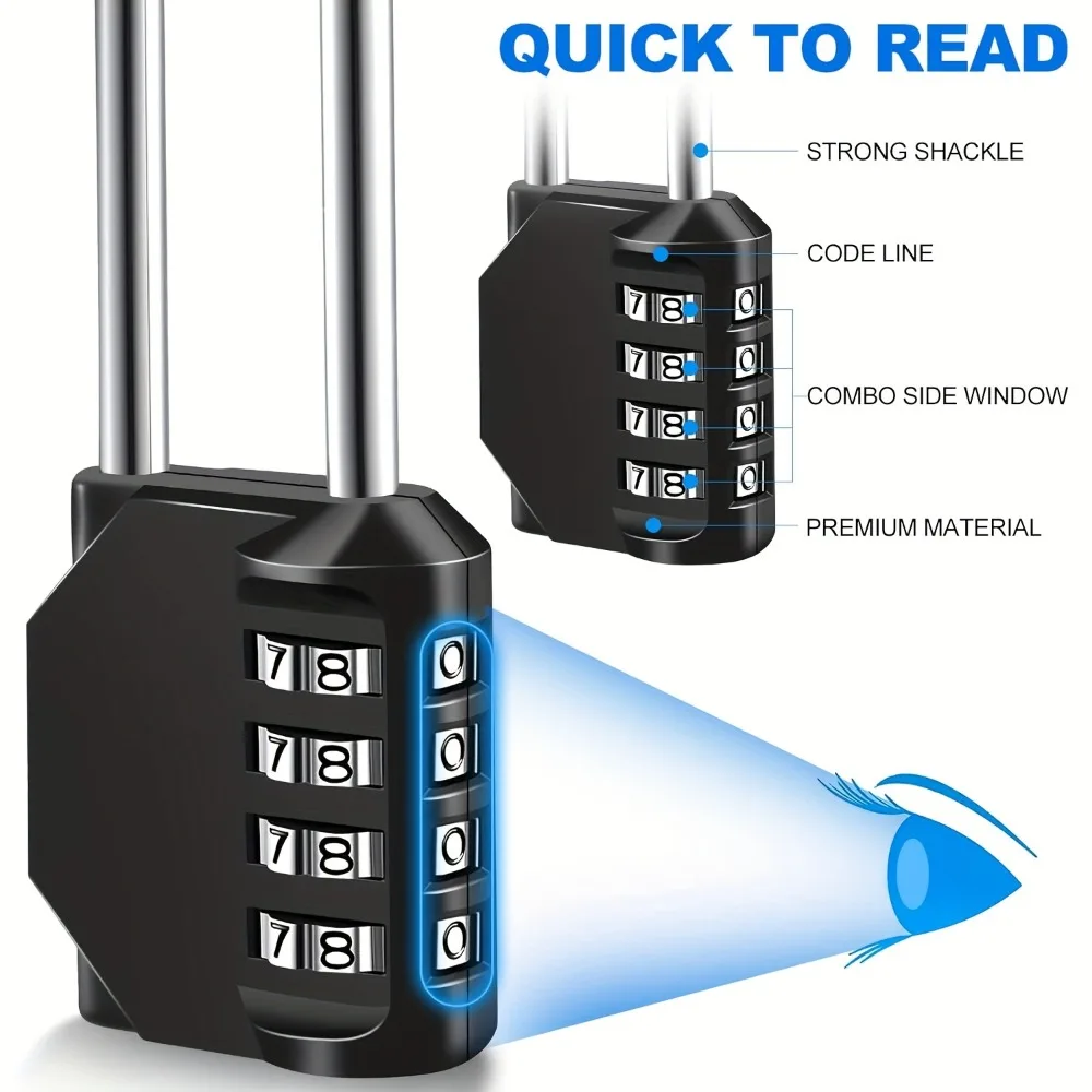 4 Digit Long Shackle Combination Padlock Waterproof Outdoor Password Security Lock for Gym Locker Locker Fence Gate Lock view 2