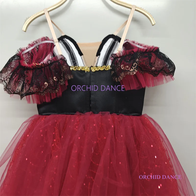 

BT01179 High Quality Custom Size Kids Girls Ballet Dance Performance Wear Gilsay Red Long Romantic Tutu Dress