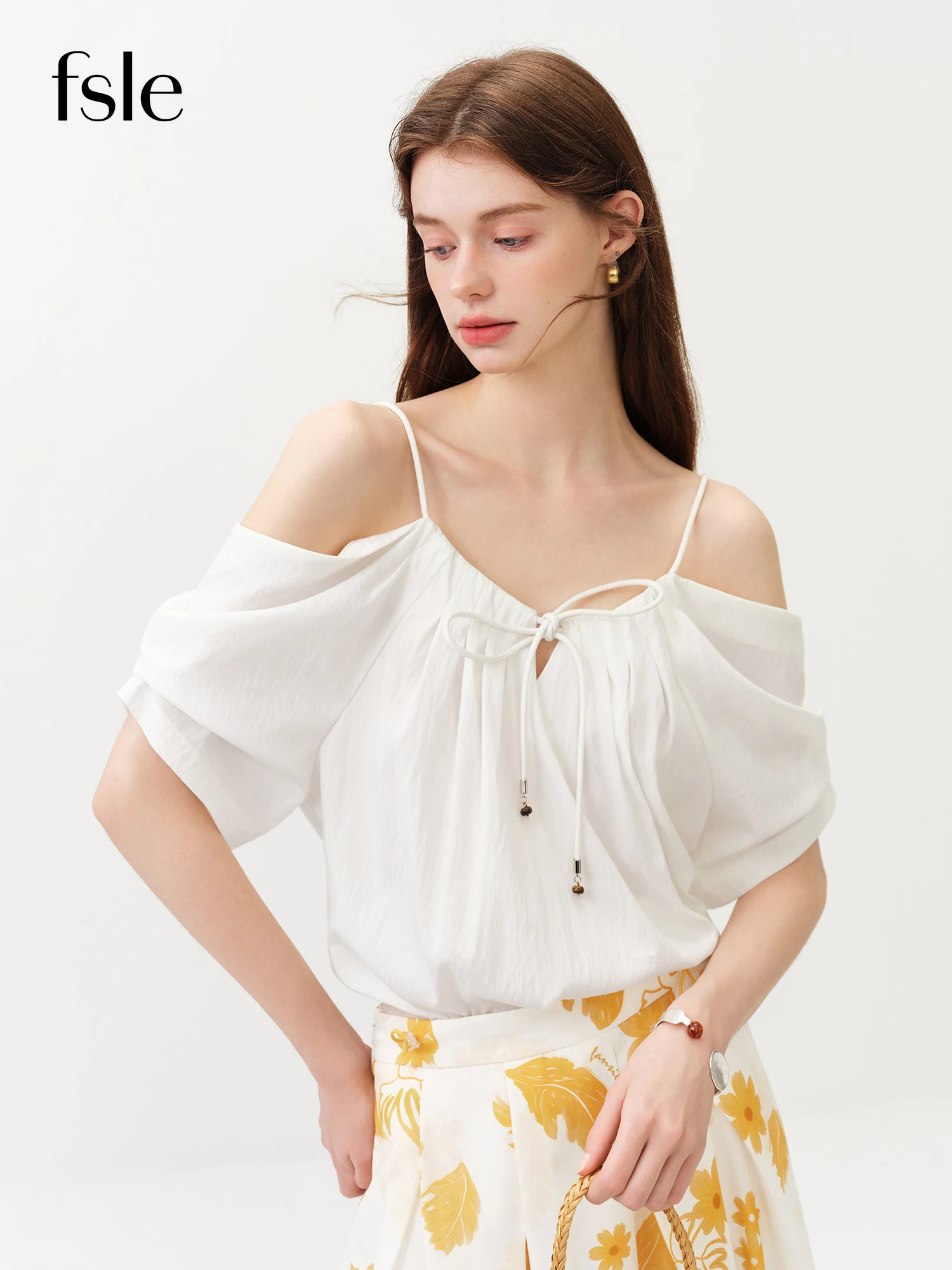 FSLE 2026 Summer Women's French-Inspired Off-the-Shoulder Puff Sleeve Blouse A-Line Hem - Baby Doll Style for Date Nights