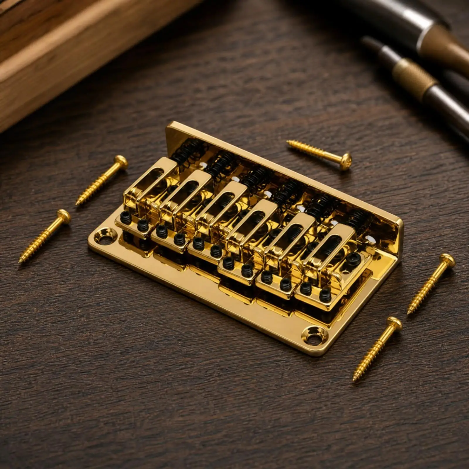 Electric Guitar Fixed Bridge Replacement Part with Adjustable Action and Intonation Saddles for Standard Six String Setup