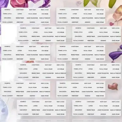 

Travel Size Waterproof Bottle Labels 12 Sheets Transparent Refillable Stickers for Bathroom Lotion Cream Shampoo