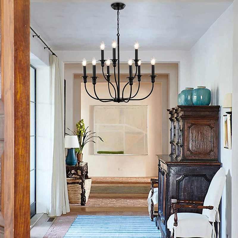 

Vintage Industrial Chandelier American Light Restaurant Branch Ceiling Light Black Metal Iron Candle Restaurant Kitchen Lamp
