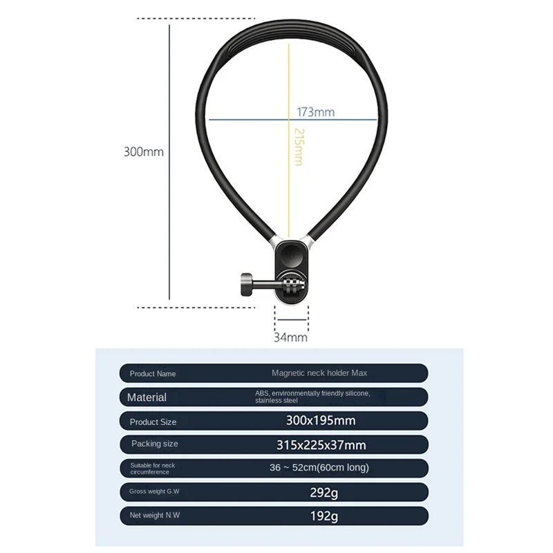 Soporte de cuello de silicona para GoPro Hero 11, 10, 9, 8, Insta360, DJI Osmo Action, soporte de montaje ergonómico, tamaño