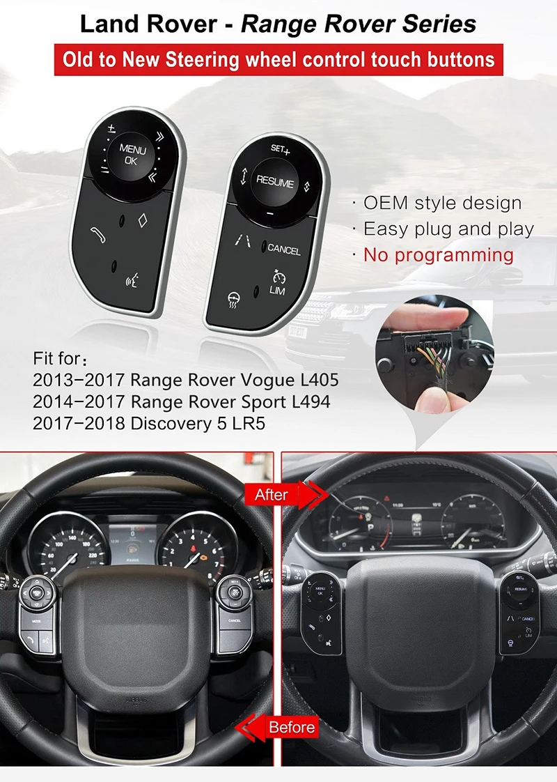 Car Steering Wheel Control  Buttons Newest Control Keys for Land Rover Range Rover Sport Vogue LR5 L405 L494 2013-2017