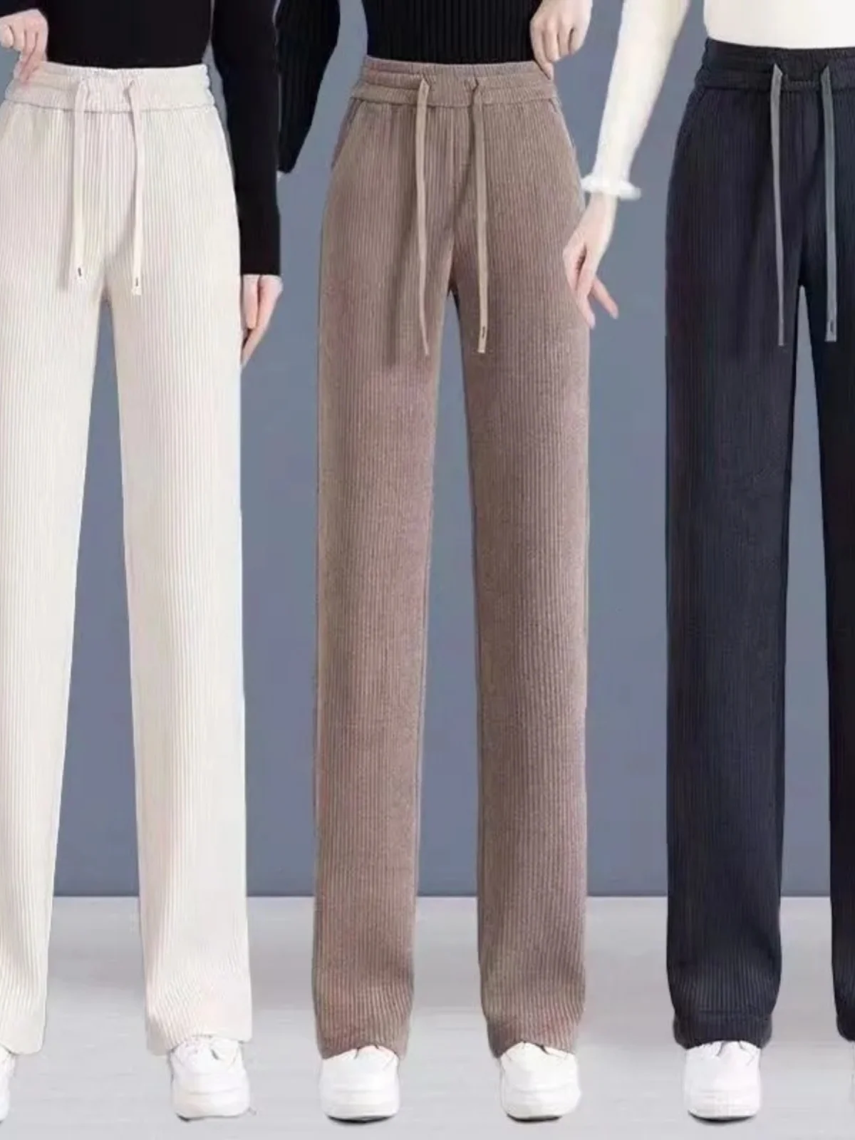 

Women's Slim Fit Straight Leg Pants Loose Wide Leg Fce Lined Thiened Autumn Winter Casual Slimming Sports Trousers