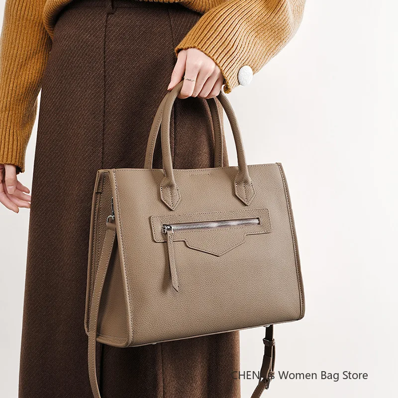 

2025 Women A4 Large Tote Bag Genuine Leather Shoulder Bag Ladies Crossbody Bag Fashion Top Handle Bags for Commute Ladies