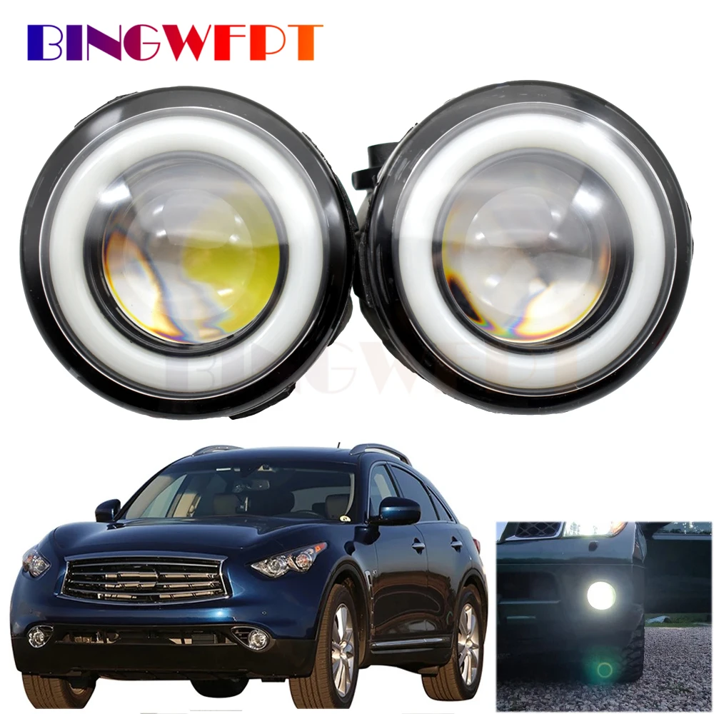 

2Pieces Car Fog Light Assembly LED Angel Eye Daytime Running Light DRL H11 12V Fog Lamp For Infiniti QX QX50 QX56 QX70 2006-2014