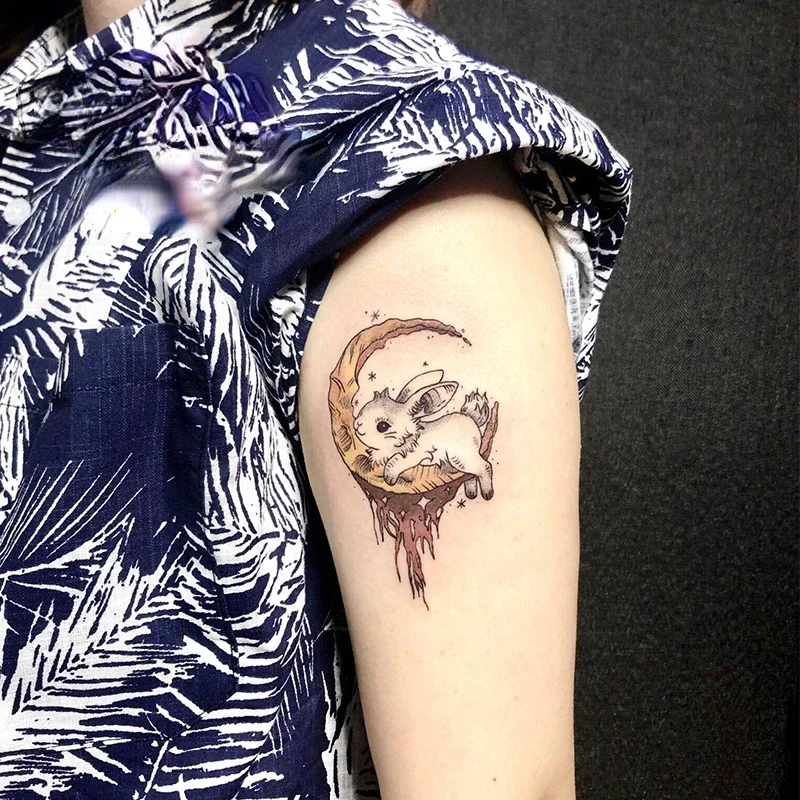 

Anime Moon Bunny Temporary Tattoo Cartoon Cute Rabbit Waterproof Tatoo Durable Body Art Leg Arm Fake Tatto Sticker for Women Kid