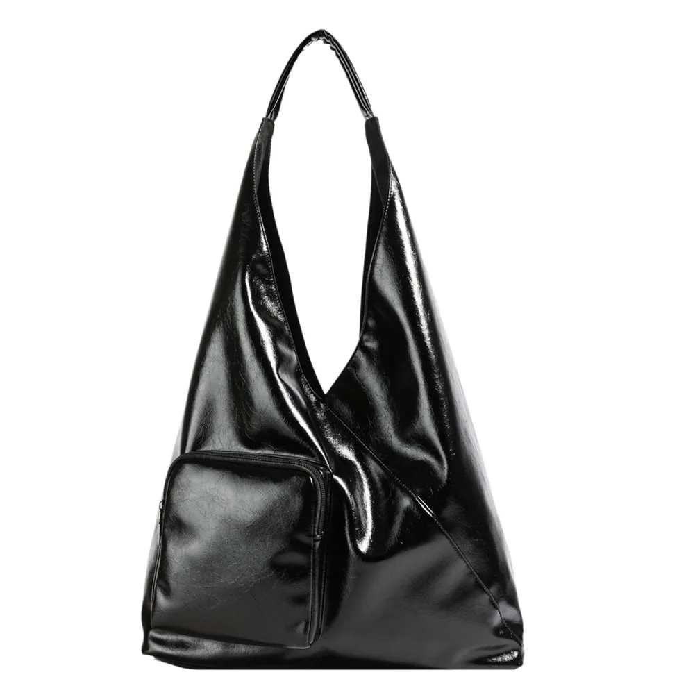 حقيبة يد نسائية مع جيوب بسحاب حقائب كتف عصرية من جلد البولي يوريثان حقيبة كتف كبيرة حقيبة يد للتسوق والسفر والعمل #6