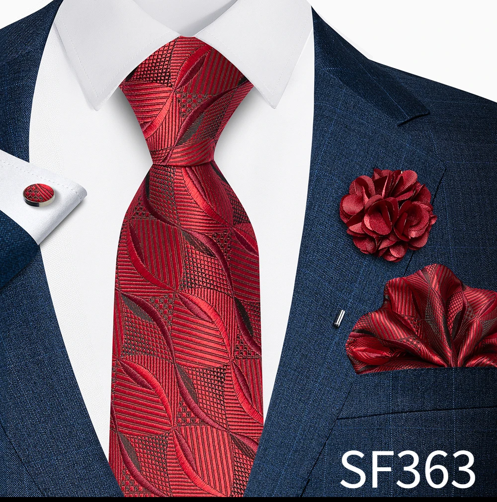 Großhandel Mode 8 cm Krawatte Taschentuch Manschettenknopf Pin Set Männer Krawatte Lila Paisley Anzug Zubehör Fit Hochzeit Geburtstag Geschenk – Detail 14