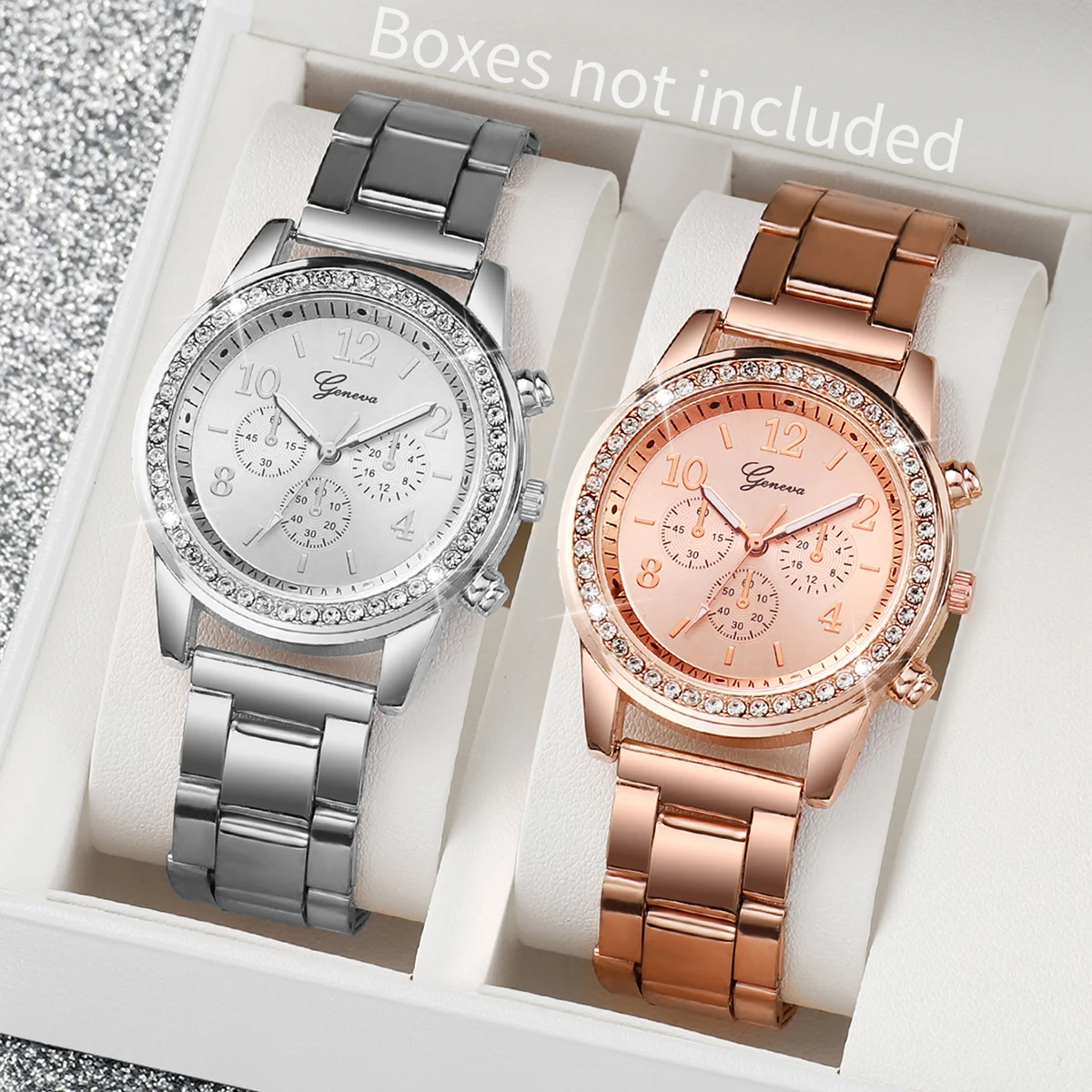 Leisure Women's Watch Three Eyes Stainless Steel Strap Fashion Women's Quartz Watch Rose Gold Silver 2PCs Watch Set