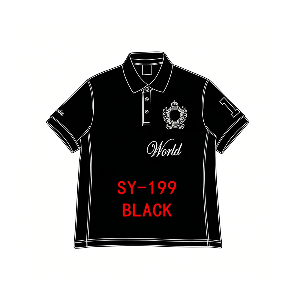 SY-199 Unisex Cotton Double short-Sleeve T-Shirt, Tracksuit Pants & Hoodie Set - Comfortable, LONDON POLO SHIRT- BLACK