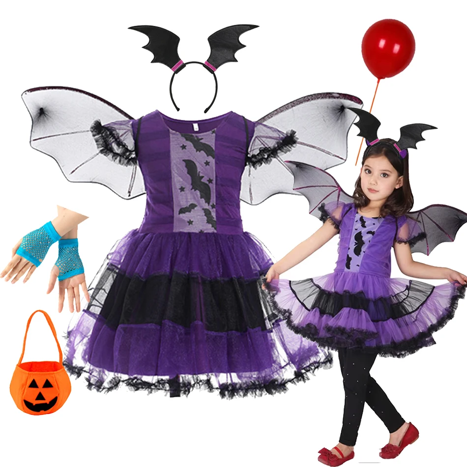 Halloween Vampire Disguise Clothing Child Disney Junior Vampirina Dress with Wings Gloves Girls All Saints\' Day Kids Costume