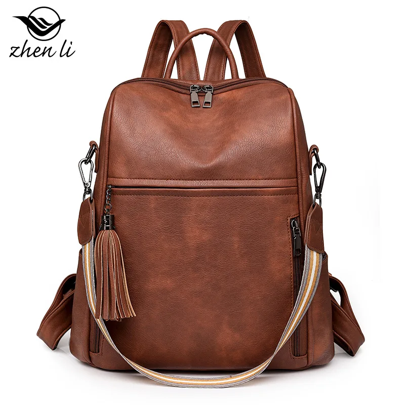 حقيبة ظهر من جلد البولي يوريثان الناعم للنساء، سعة تخزين كبيرة للكمبيوتر، حقيبة ظهر محمولة باليد بكتف واحد للنساء #2