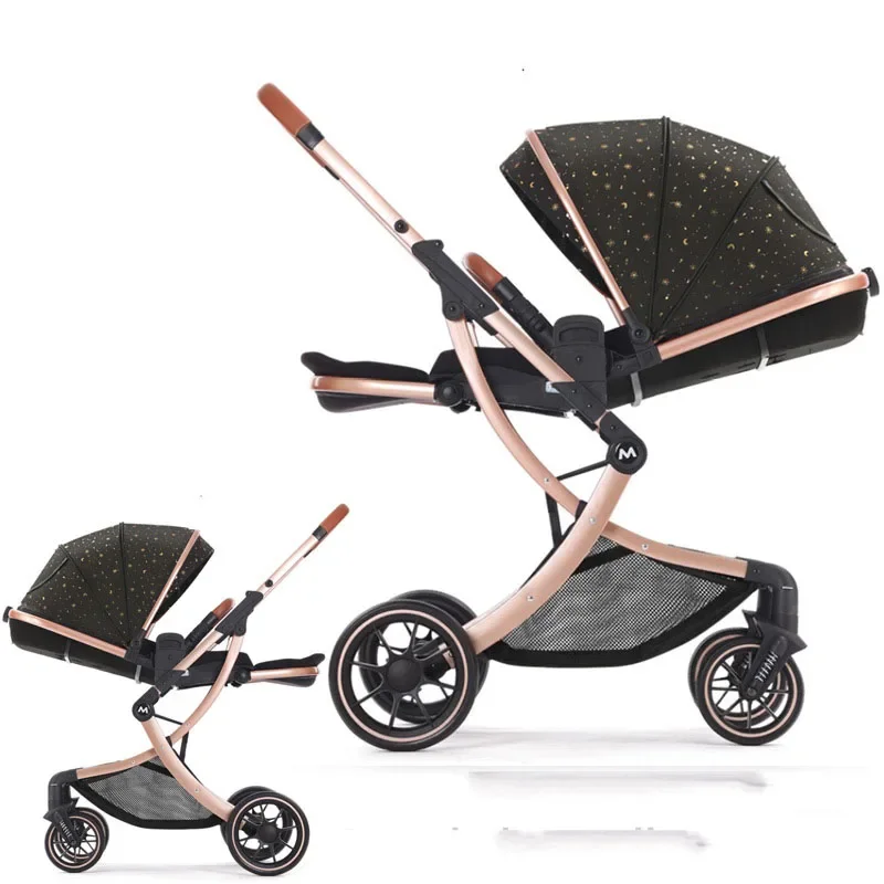 

Two-way Baby Stroller High Landscape Lightweight Folding Newborn Travel Stroller Can Sit and Lie Down Four-wheeled Stroller