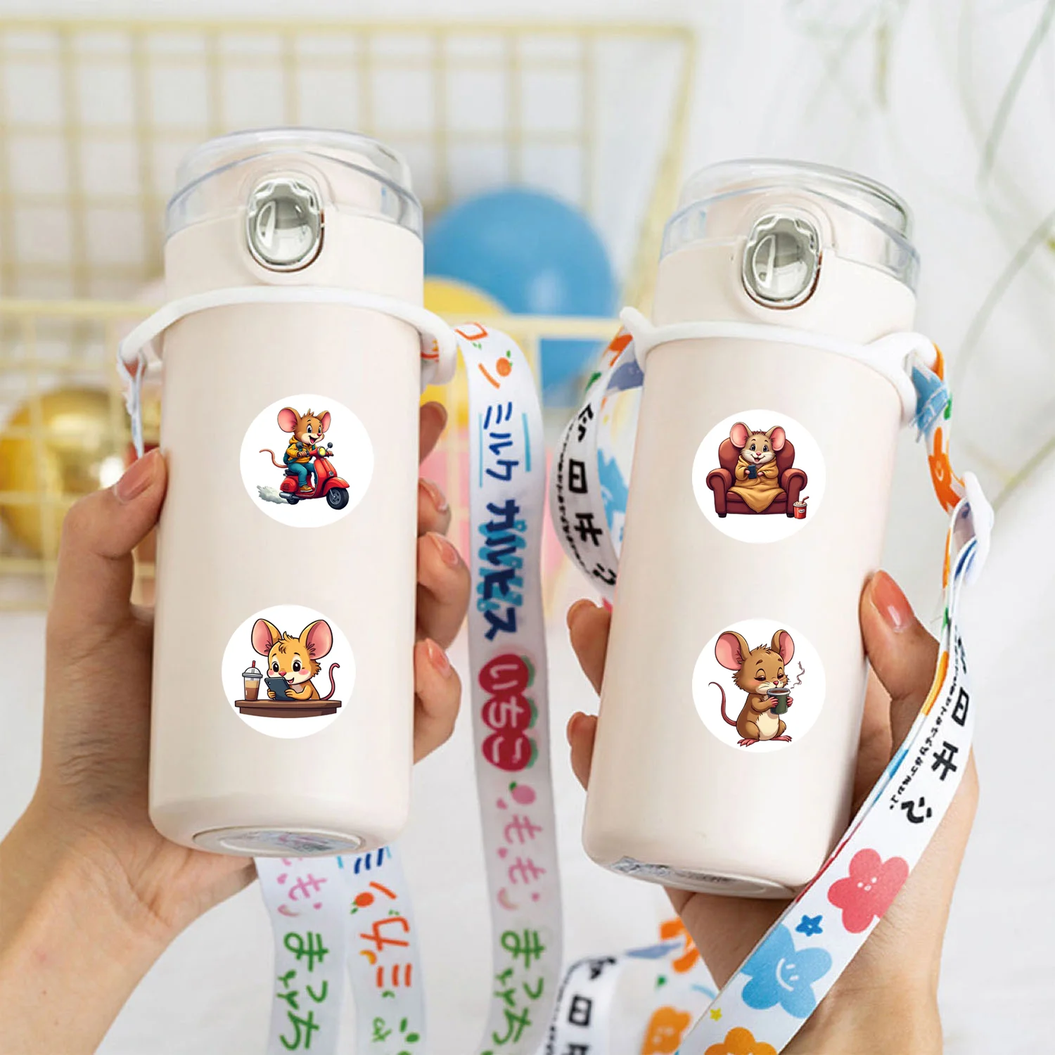 1 rolo (500 peças) adesivos fofos de mouse da cidade vida feliz 2.5cm/1.0 "10 designs embalagem decoração de casa selo etiquetas decalques diy adornam presentes