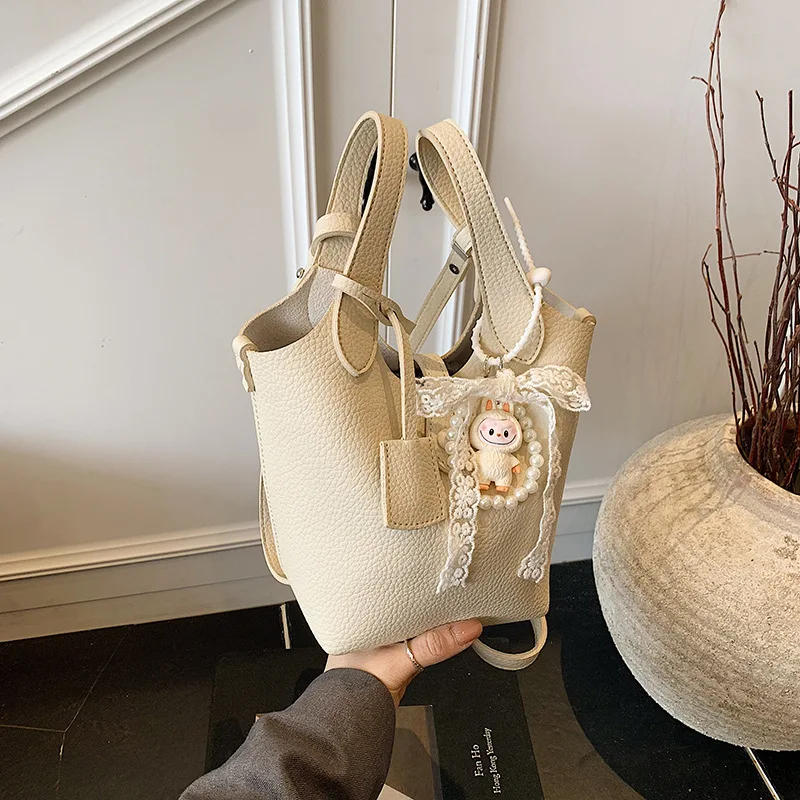 

Новинка 2023 года, корейская сумка-ведро с верхней ручкой, через плечо, просторная сумка-тоут, женский кошелек, минималистичный, универсальный